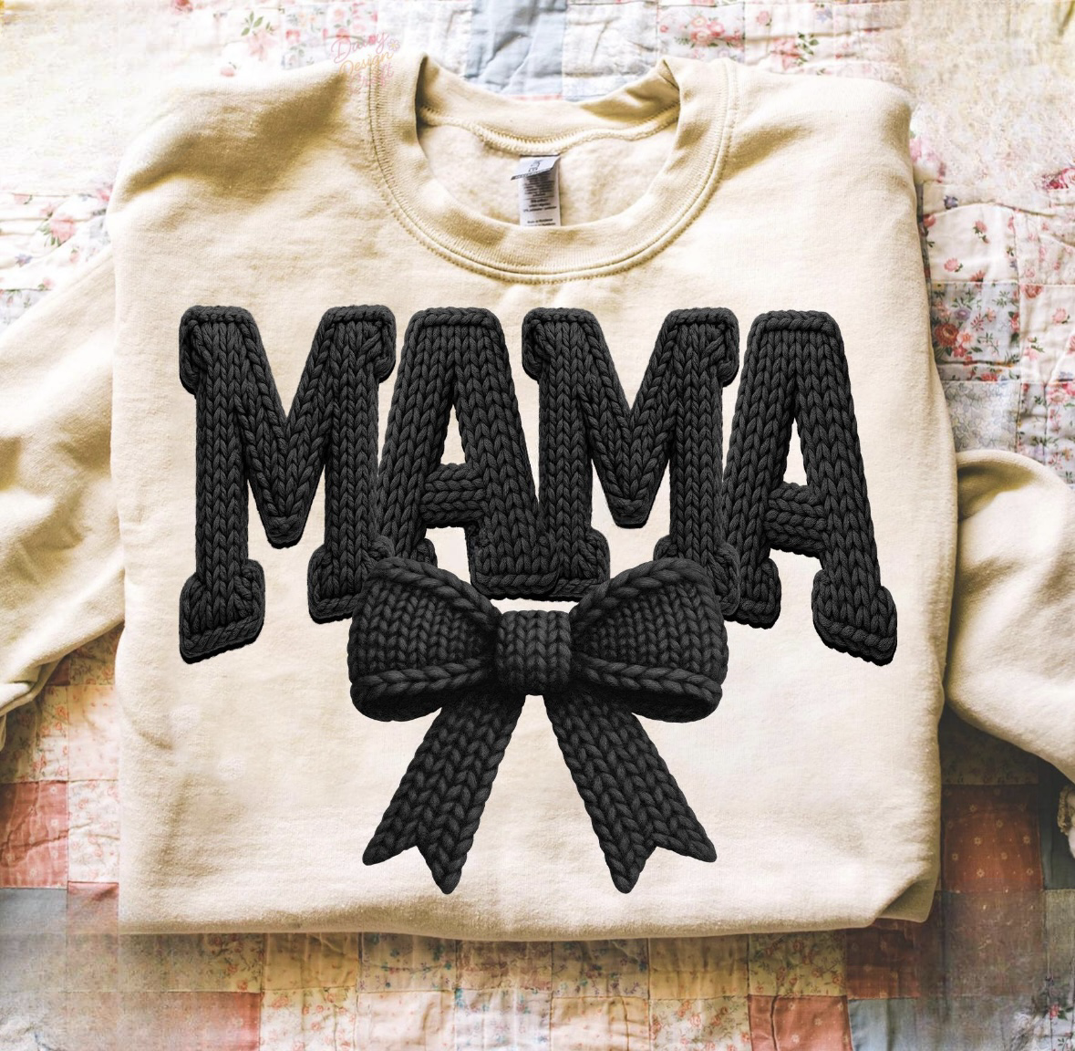Mama Faux Yarn Custom Sweater; faux embroidery