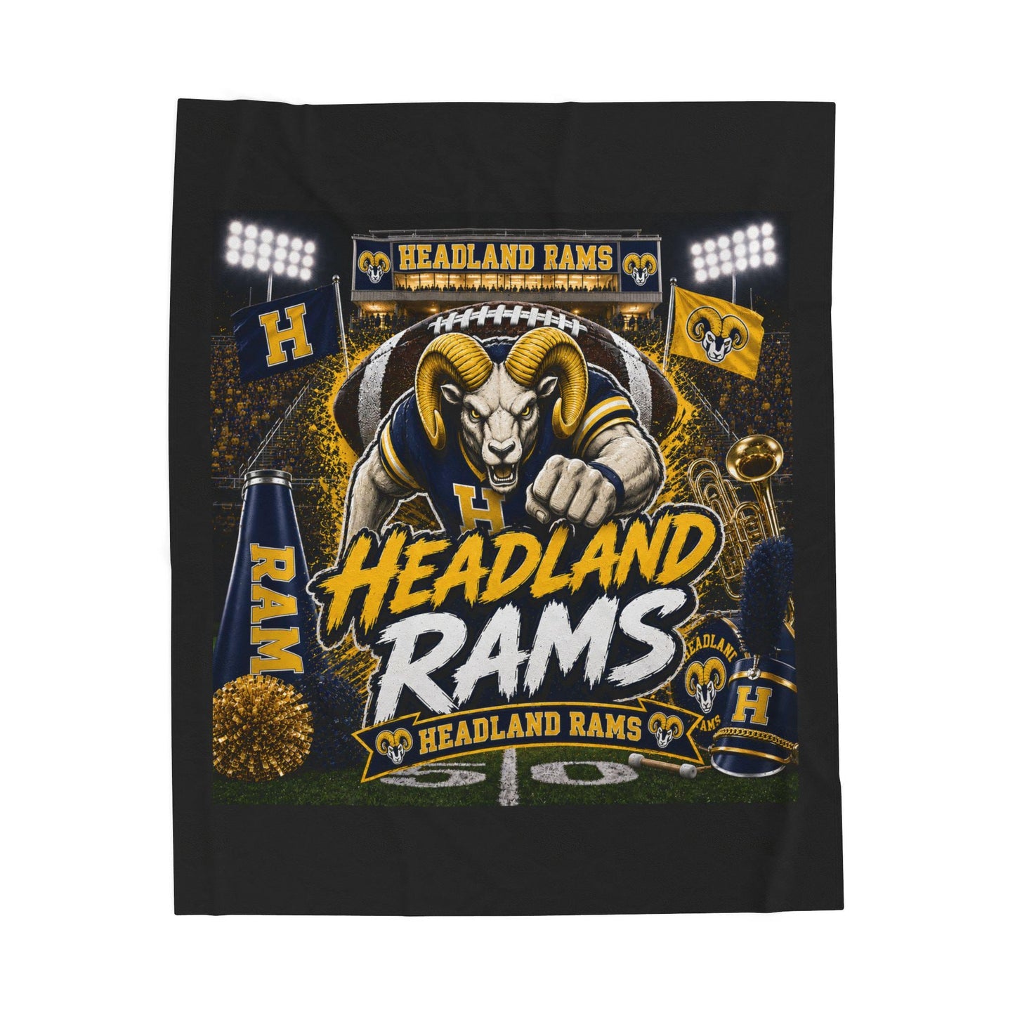 Headland Rams Mascot Football Velveteen Plush Blanket | School Spirit
