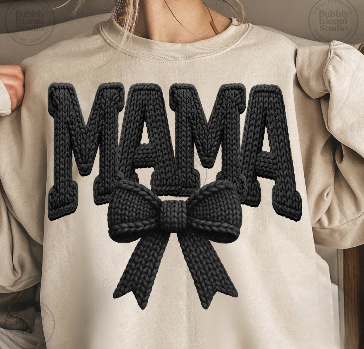 Mama Faux Yarn Custom Sweater; faux embroidery