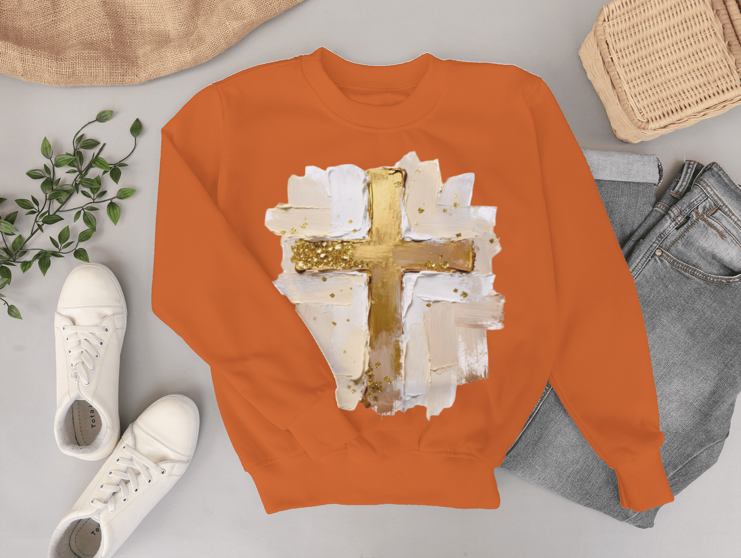 Cross with Faux Paint Custom Sweater