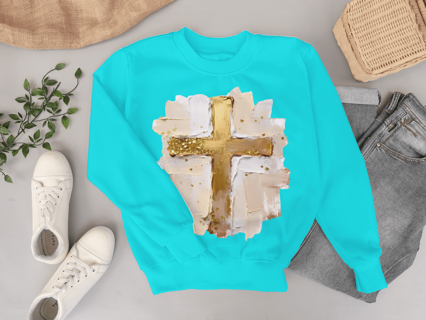 Cross with Faux Paint Custom Sweater