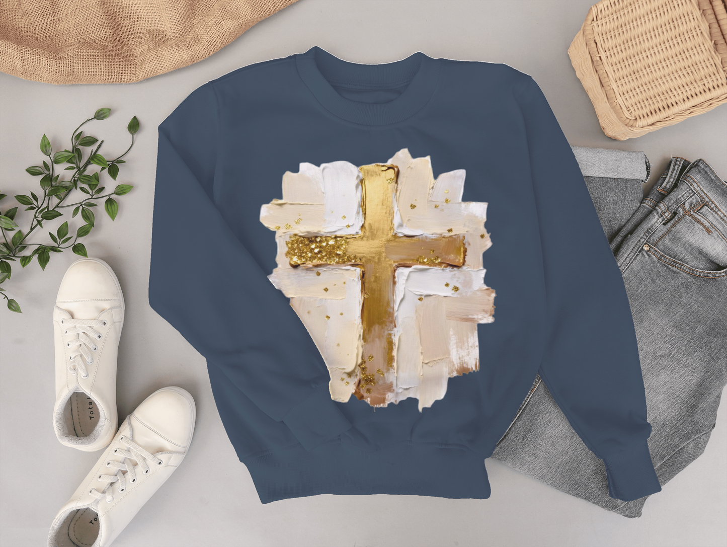 Cross with Faux Paint Custom Sweater