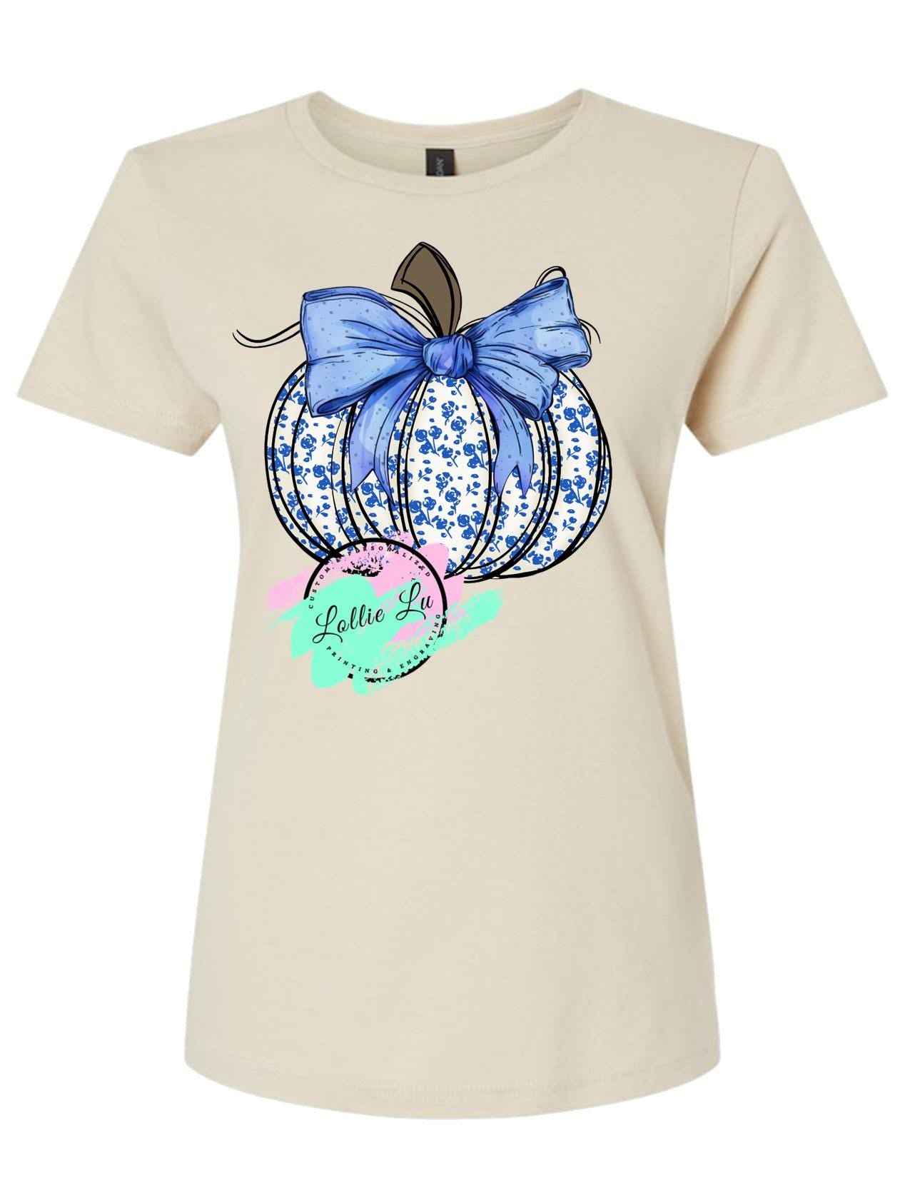 Blue Floral Coquette Pumpkin; Custom Shirt; gift; dtf; png; sublimation; digital; Fall; Halloween