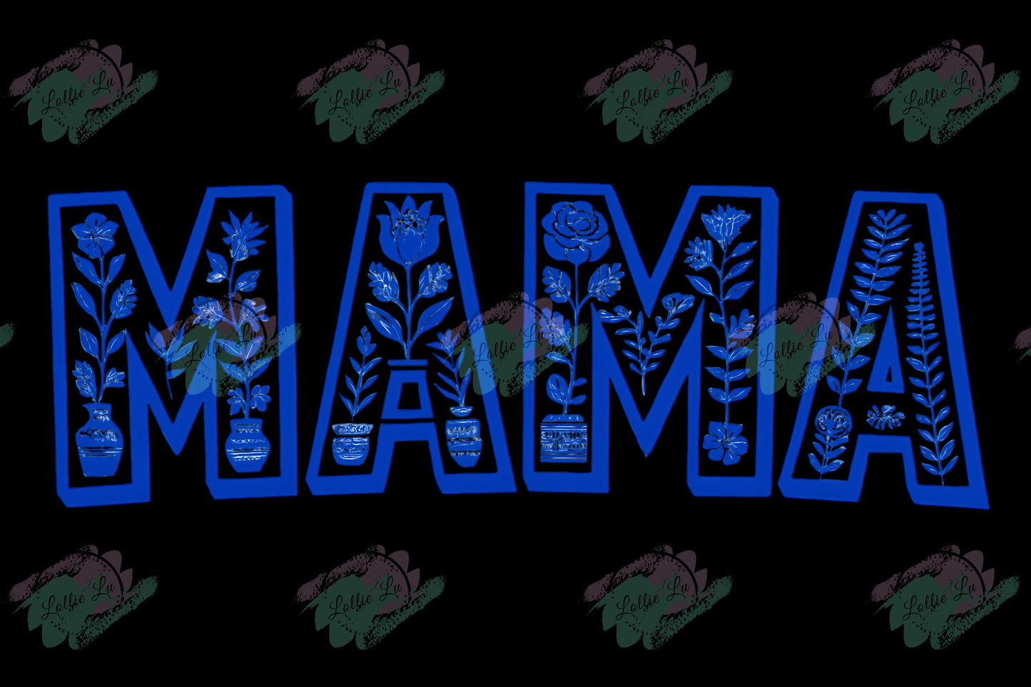 Mama Blue Floral Toile Custom Print; Digital file; png; dtf; sublimation; tshirt; family