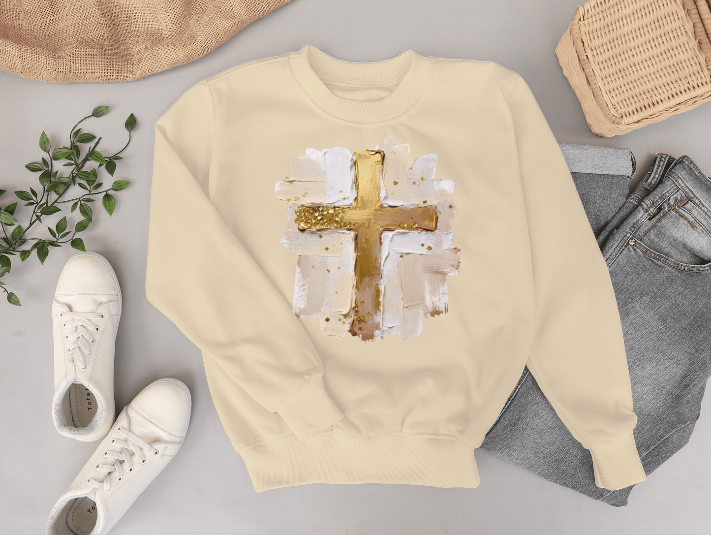 Cross with Faux Paint Custom Sweater
