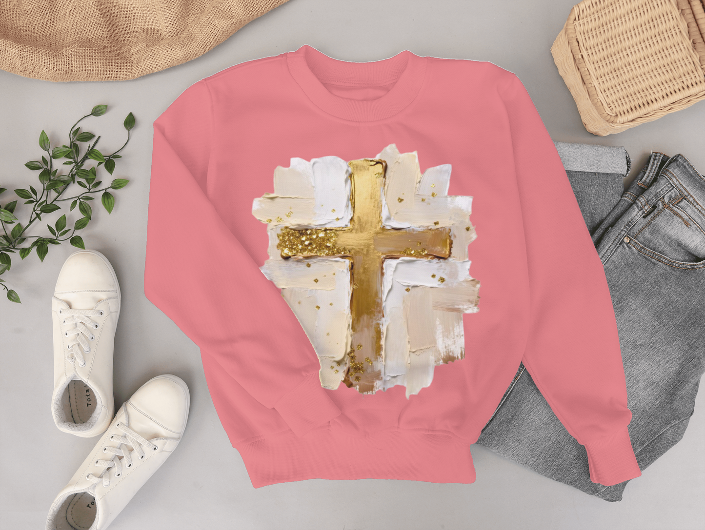 Cross with Faux Paint Custom Sweater