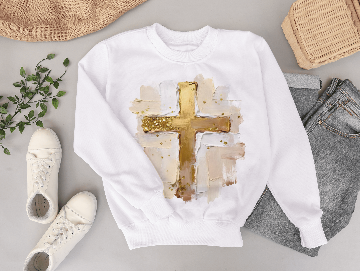 Cross with Faux Paint Custom Sweater