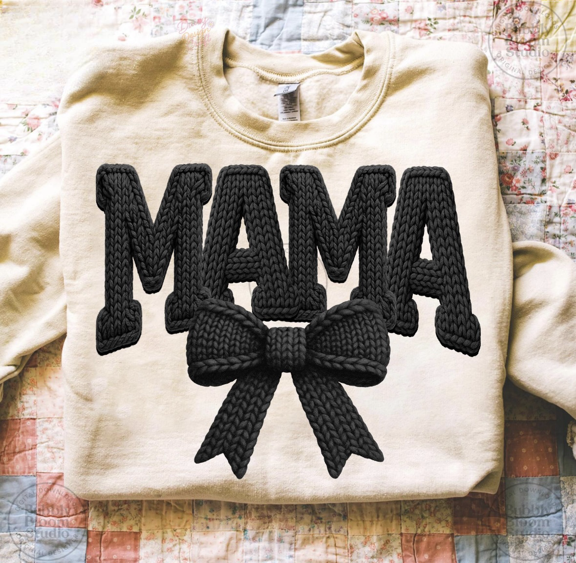 Mama Faux Yarn Custom Sweater; faux embroidery