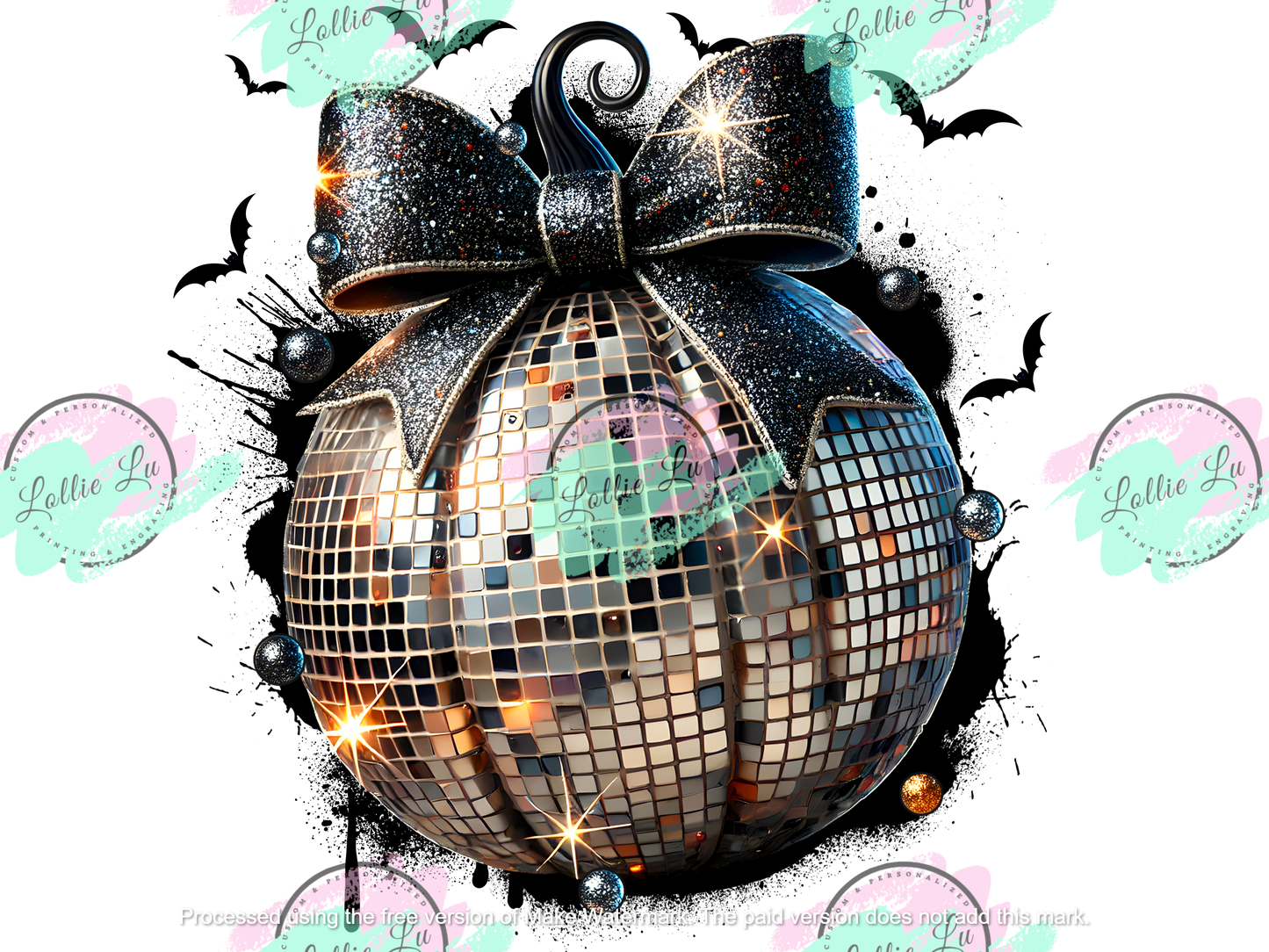 Mirror Ball Pumpkin DTF Transfer; fall; Halloween; custom design; print your own shirt