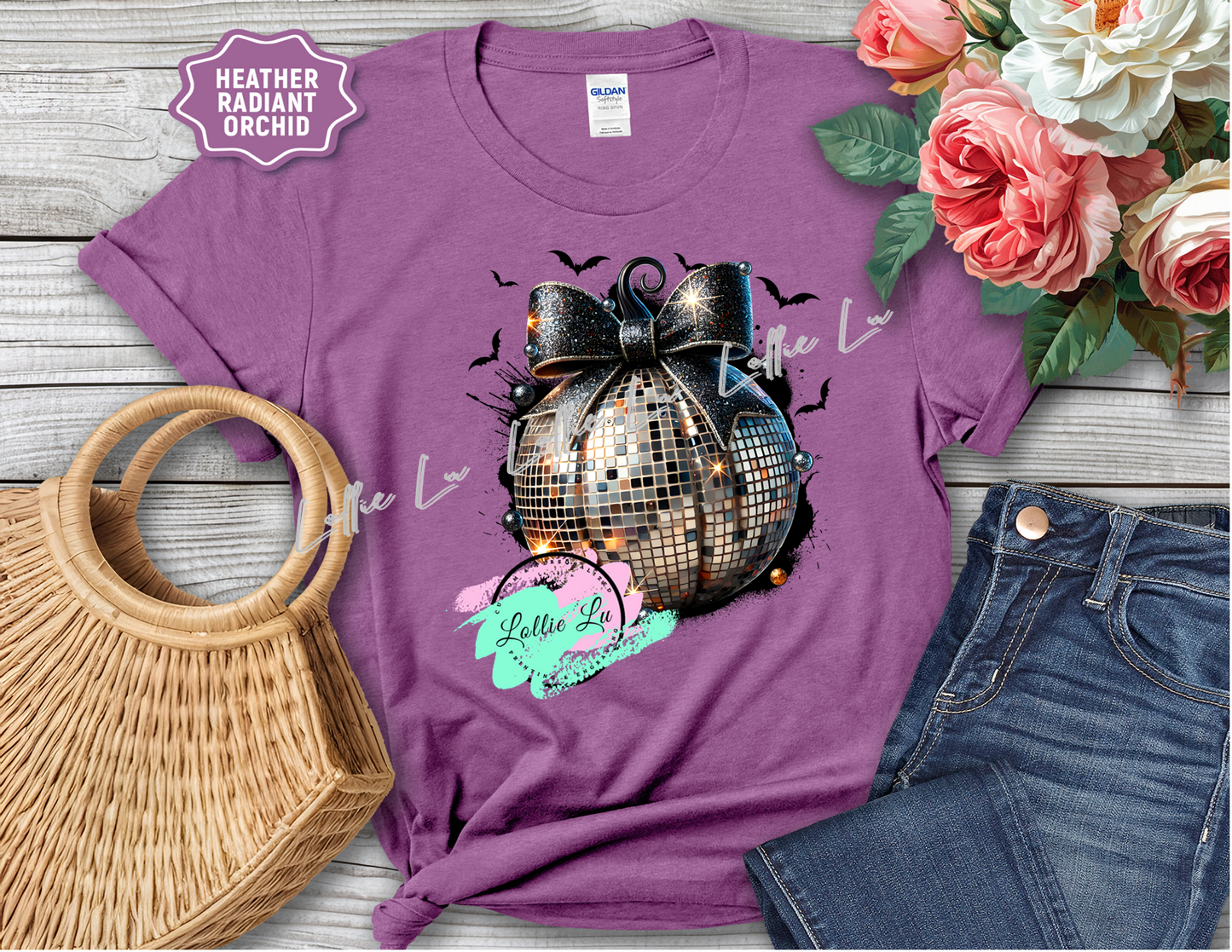 Mirror Ball Pumpkin DTF Transfer; fall; Halloween; custom design; print your own shirt