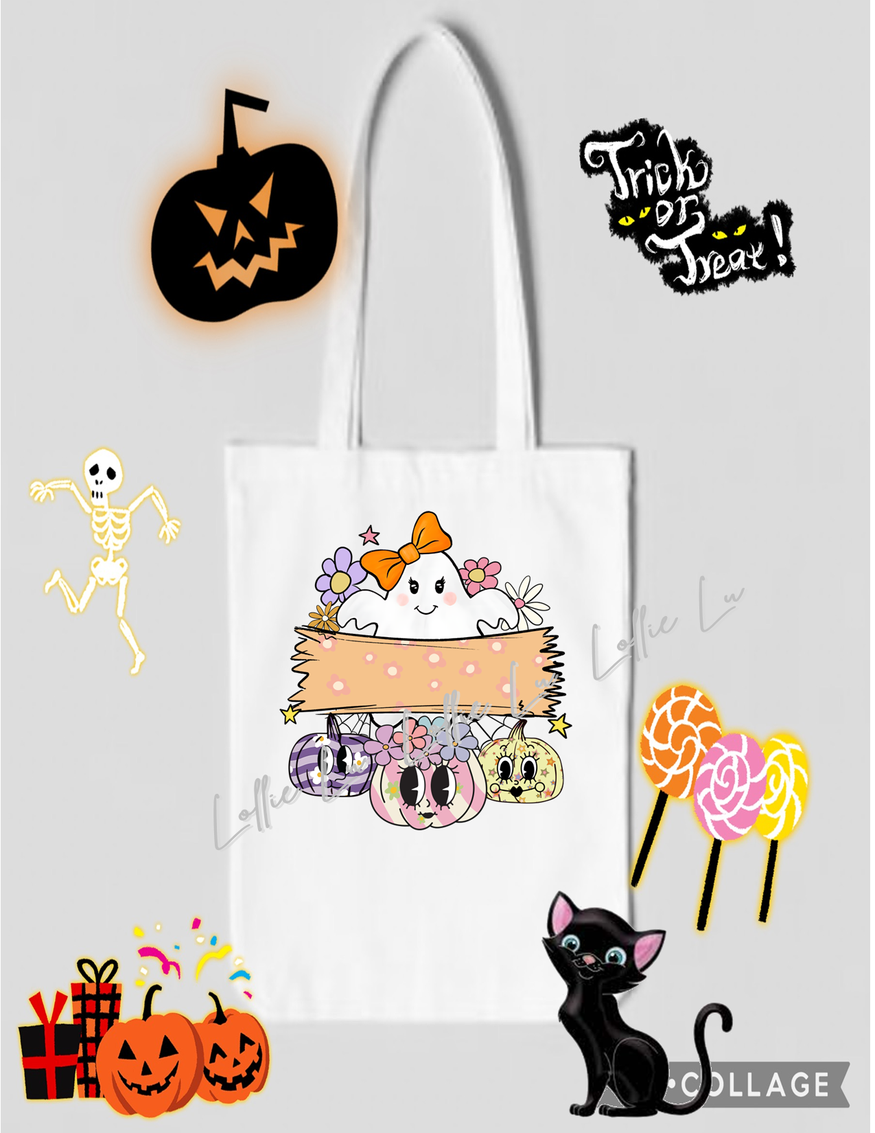 Halloween Trick or Treat Bag; Personalized; Custom; png; dtf