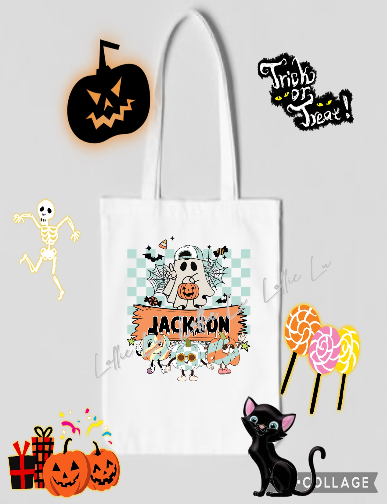 Halloween Trick or Treat Bag; Personalized; Custom; png; dtf