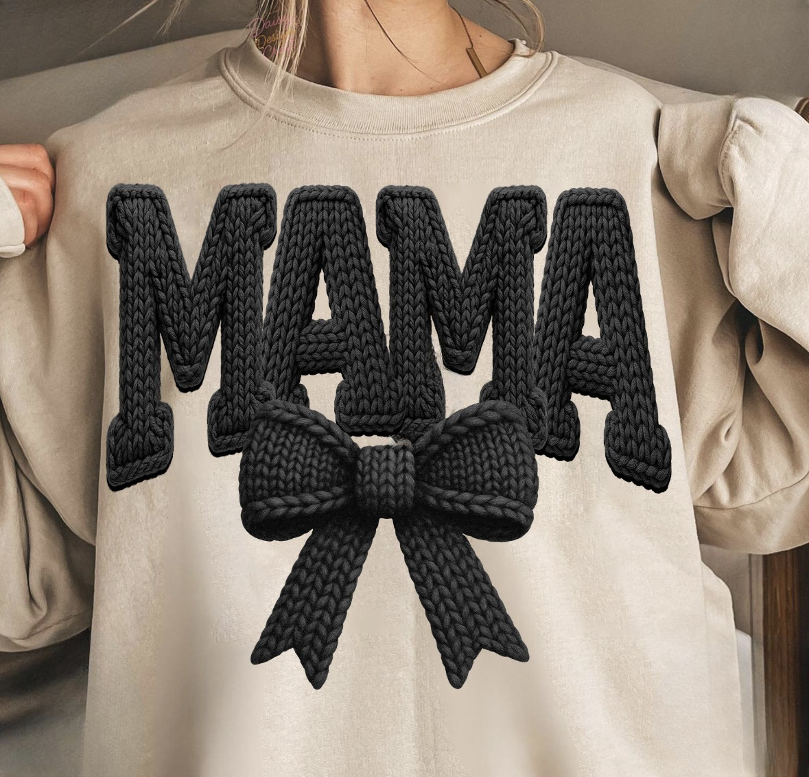 Mama Faux Yarn Custom Sweater; faux embroidery