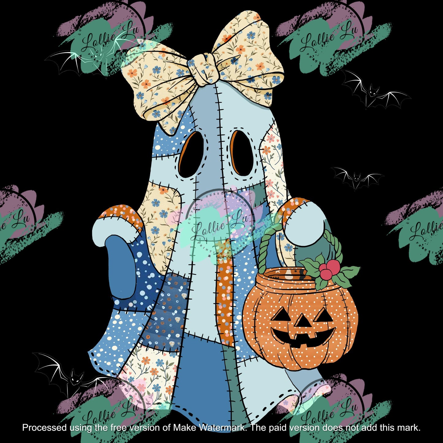 Patchwork Ghost Girl Custom Print; Halloween; Digital file; png; dtf; sublimation; tshirt; trick or treat; candy; kids