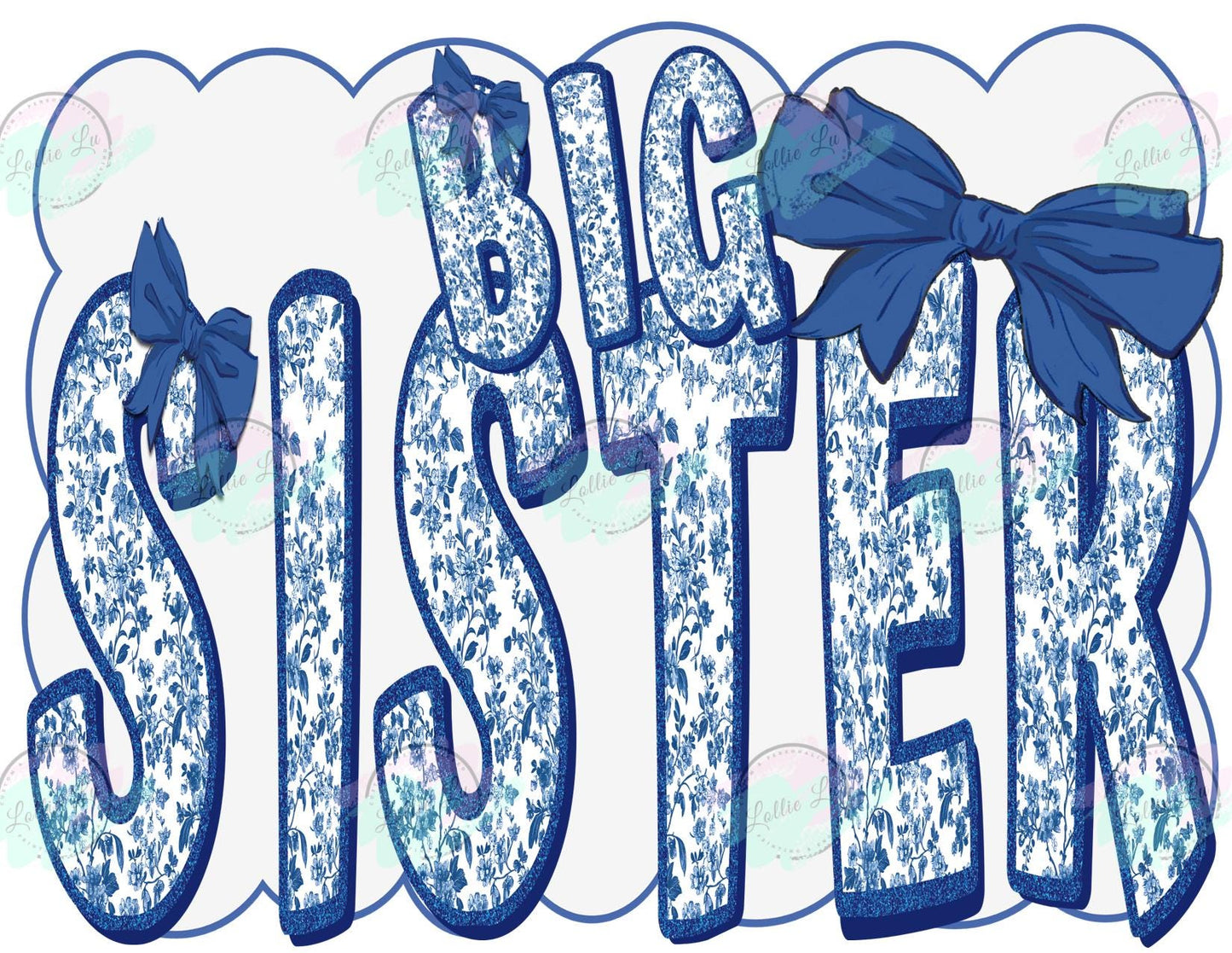 Big Sister Blue Toile Custom Print; Digital file; png; dtf; sublimation; tshirt; family