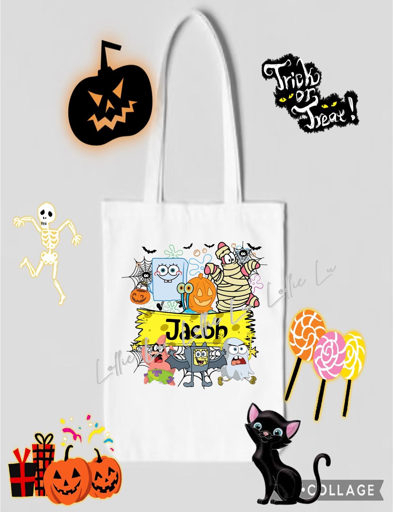 Custom Personalized Halloween Bag; Trick or Treat; gift; dtf; png; boy; girl