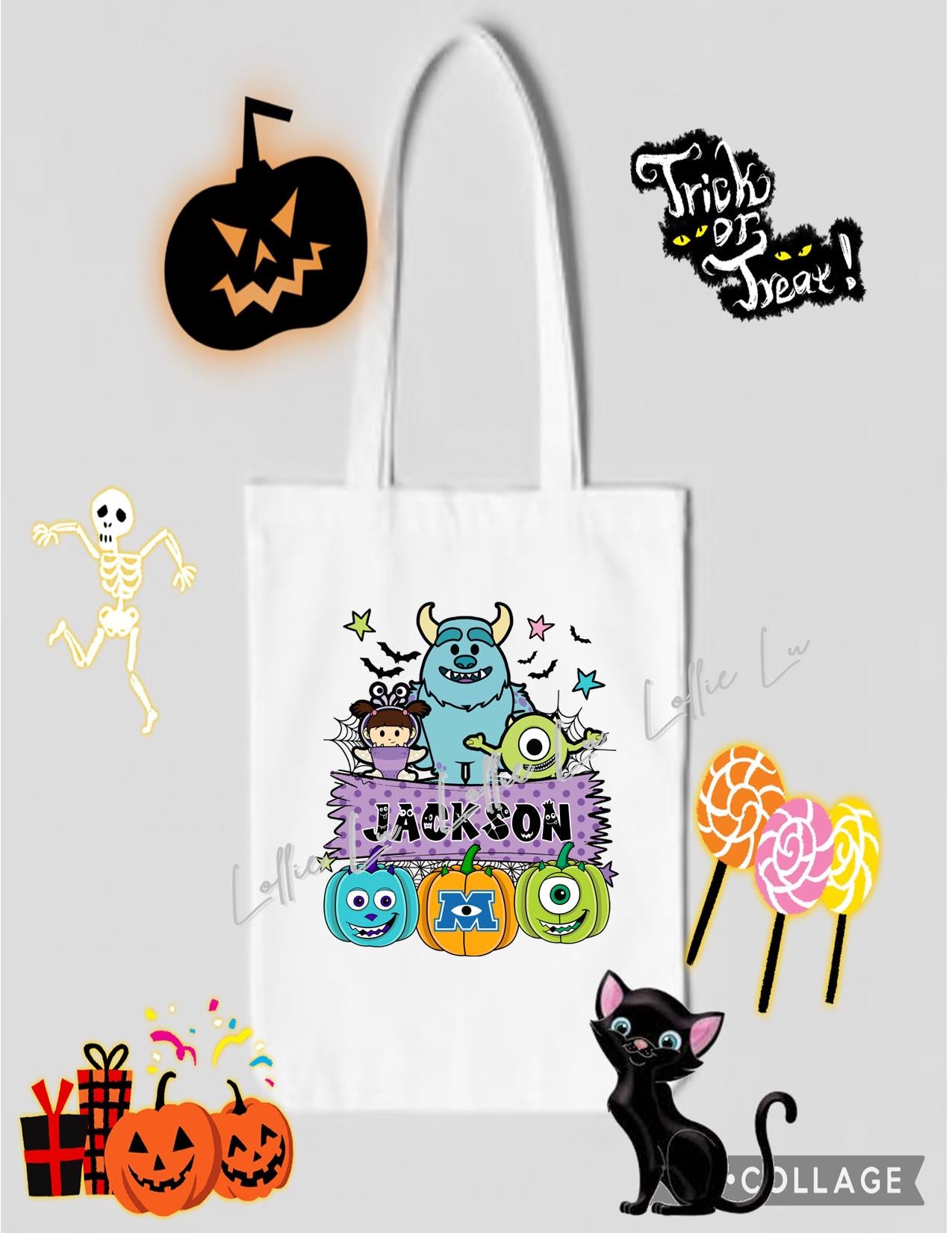 Custom Personalized Halloween Bag; Trick or Treat; gift; dtf; png; boy; girl