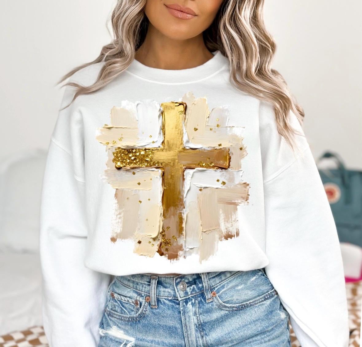 Cross Faux Paint Sweater; Custom Sweat Shirt; gift; dtf; png