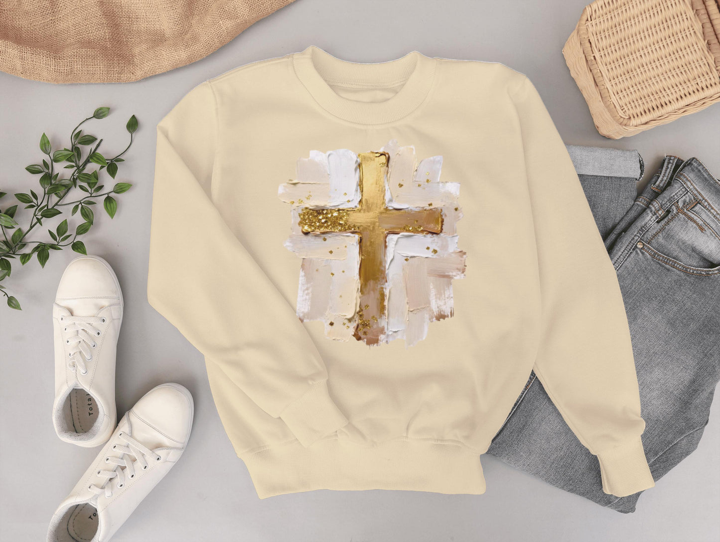 Cross Faux Paint Sweater; Custom Sweat Shirt; gift; dtf; png