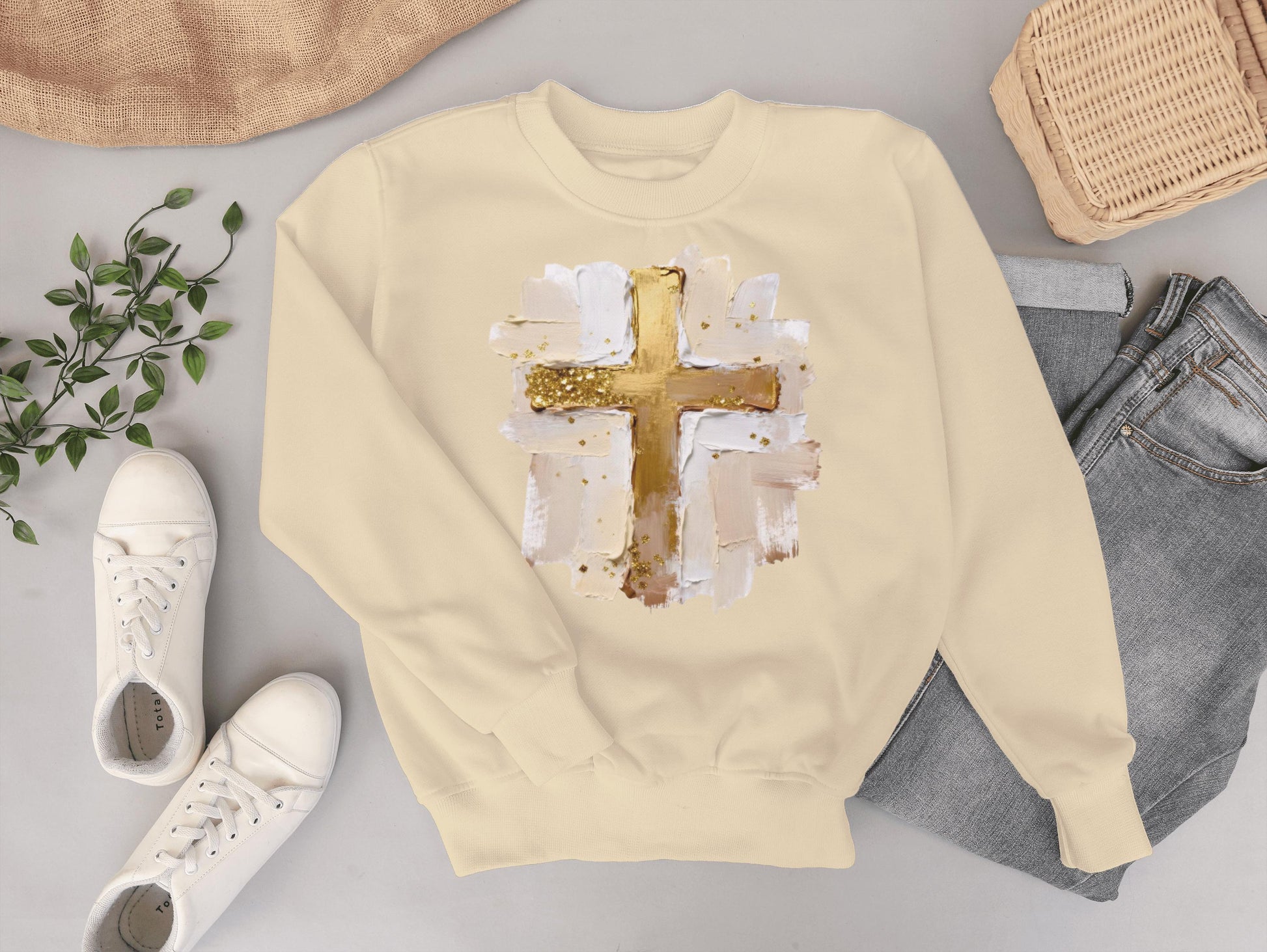 Cross Faux Paint Sweater; Custom Sweat Shirt; gift; dtf; png
