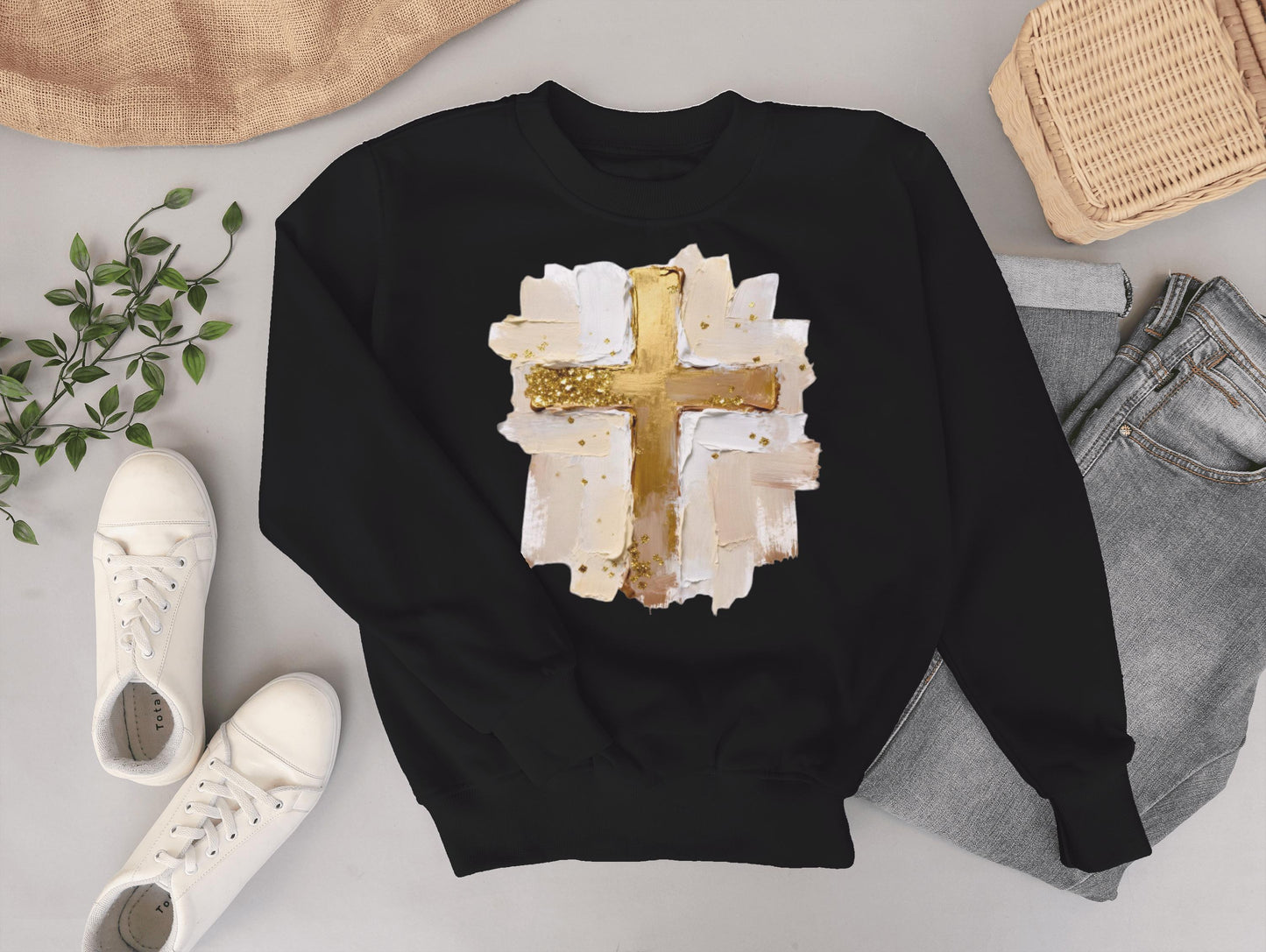 Cross Faux Paint Sweater; Custom Sweat Shirt; gift; dtf; png