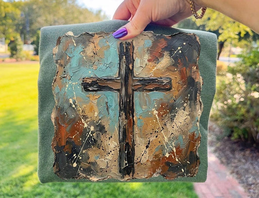 Cross Faux Painted Custom Shirt; Christian apparel; Jesus