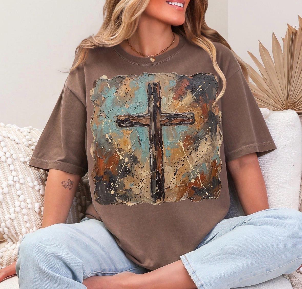 Cross Faux Painted Custom Shirt; Christian apparel; Jesus
