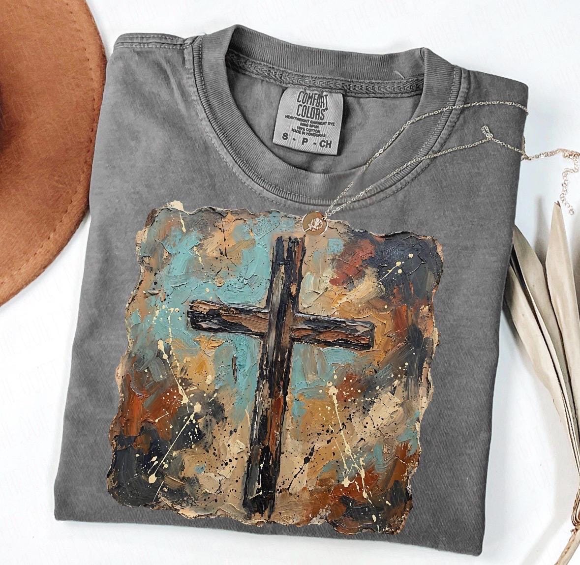 Cross Faux Painted Custom Shirt; Christian apparel; Jesus