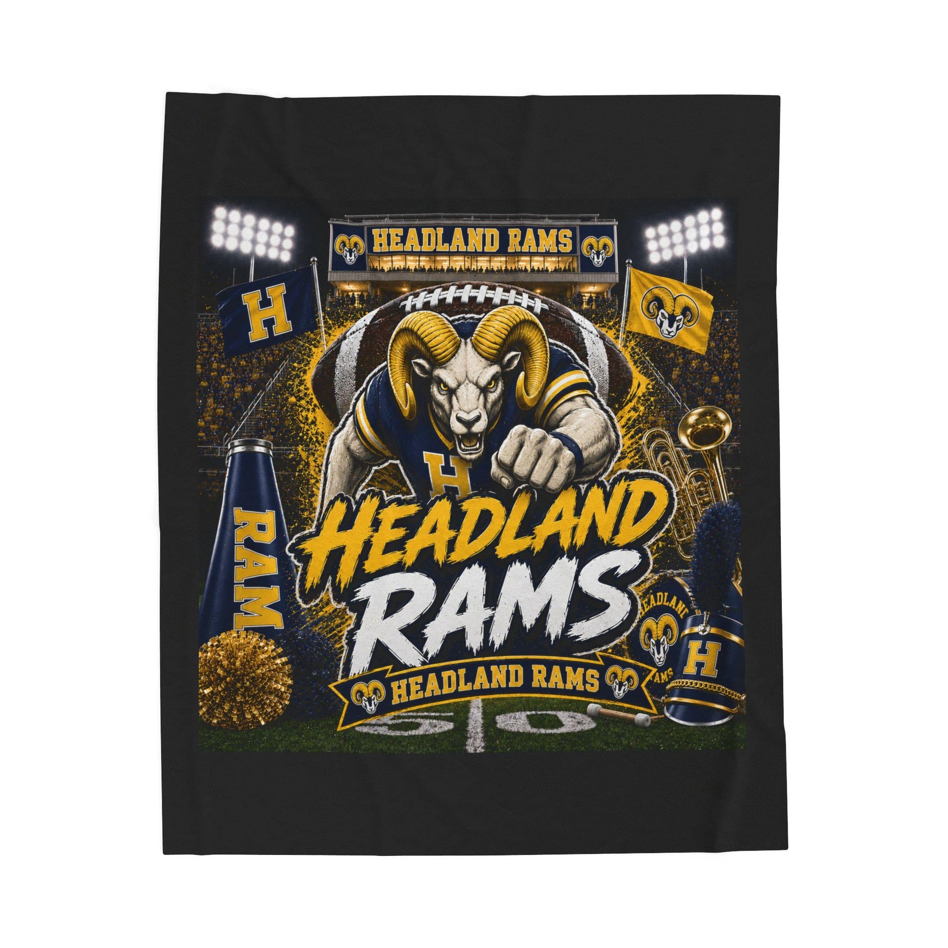 Headland Rams Mascot Football Velveteen Plush Blanket | School Spirit