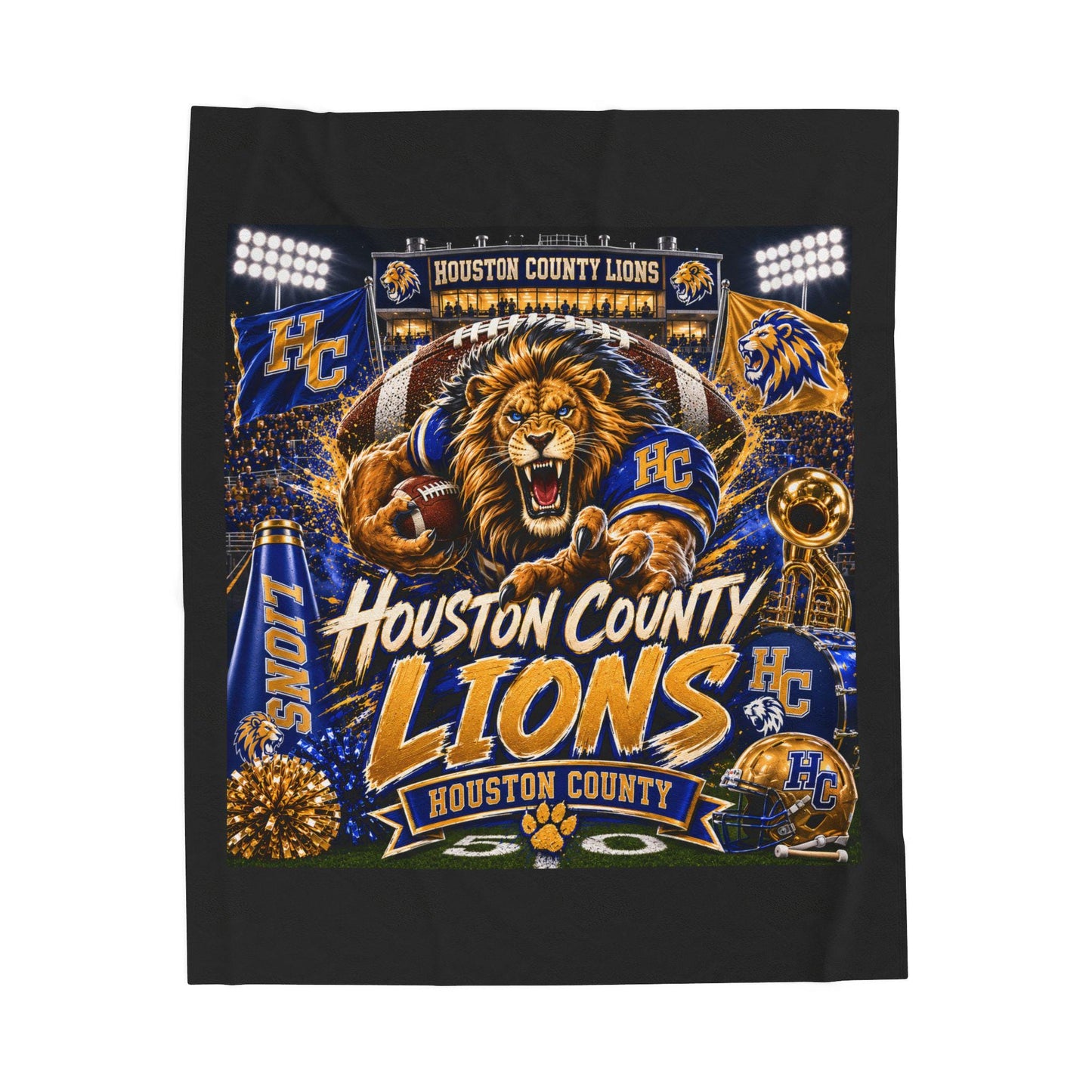 Houston County Lions roaring mascot Velveteen Plush Blanket | School Spirit, Football Fan