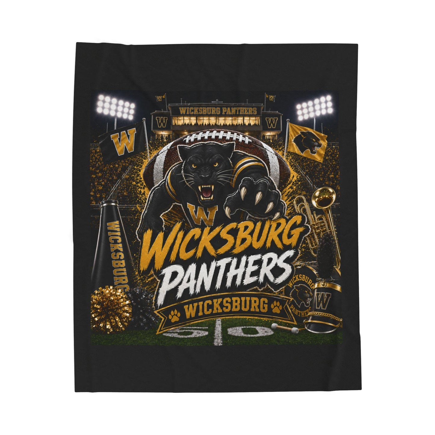 Wicksburg Panthers Football Blanket | Velveteen Plush Team Throw