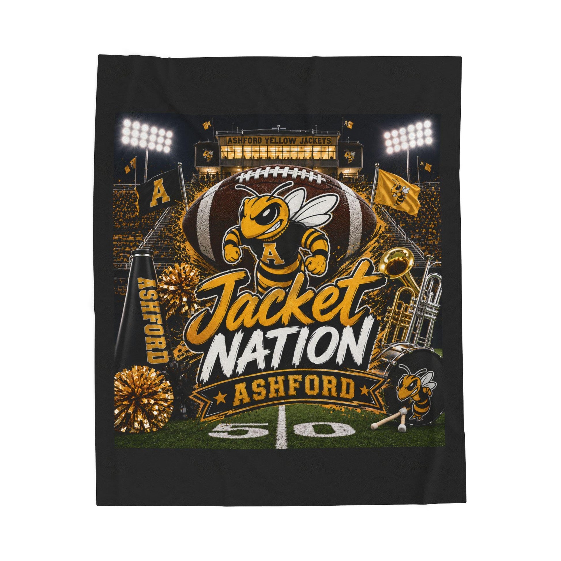 Jacket Nation Ashford Football Mascot Velveteen Plush Blanket | School Spirit, Tailgate Throw