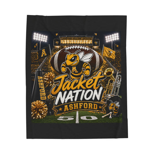 Jacket Nation Ashford Football Mascot Velveteen Plush Blanket | School Spirit, Tailgate Throw