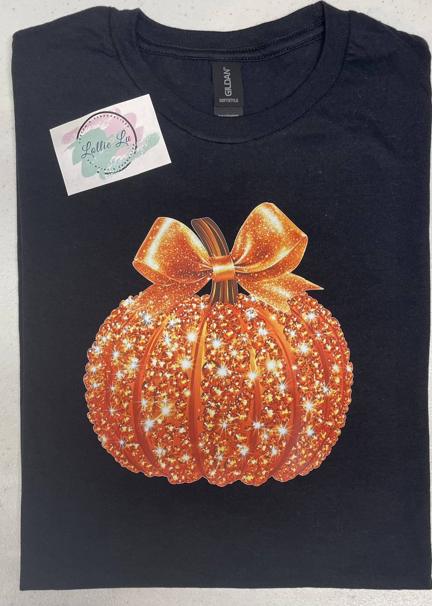 Pumpkin Faux Rhinestone with Bow Custom Shirt